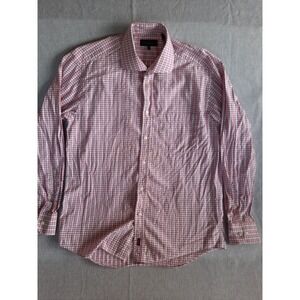 Cadini Men 16/41 Pure Cotton Plaid Logo Embroidery Longsleeve Red Buttons Shirt